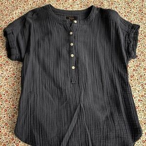 Quince - Cotton Henley - Organic Cotton Gauze Roll Sleeve Shirt - XS